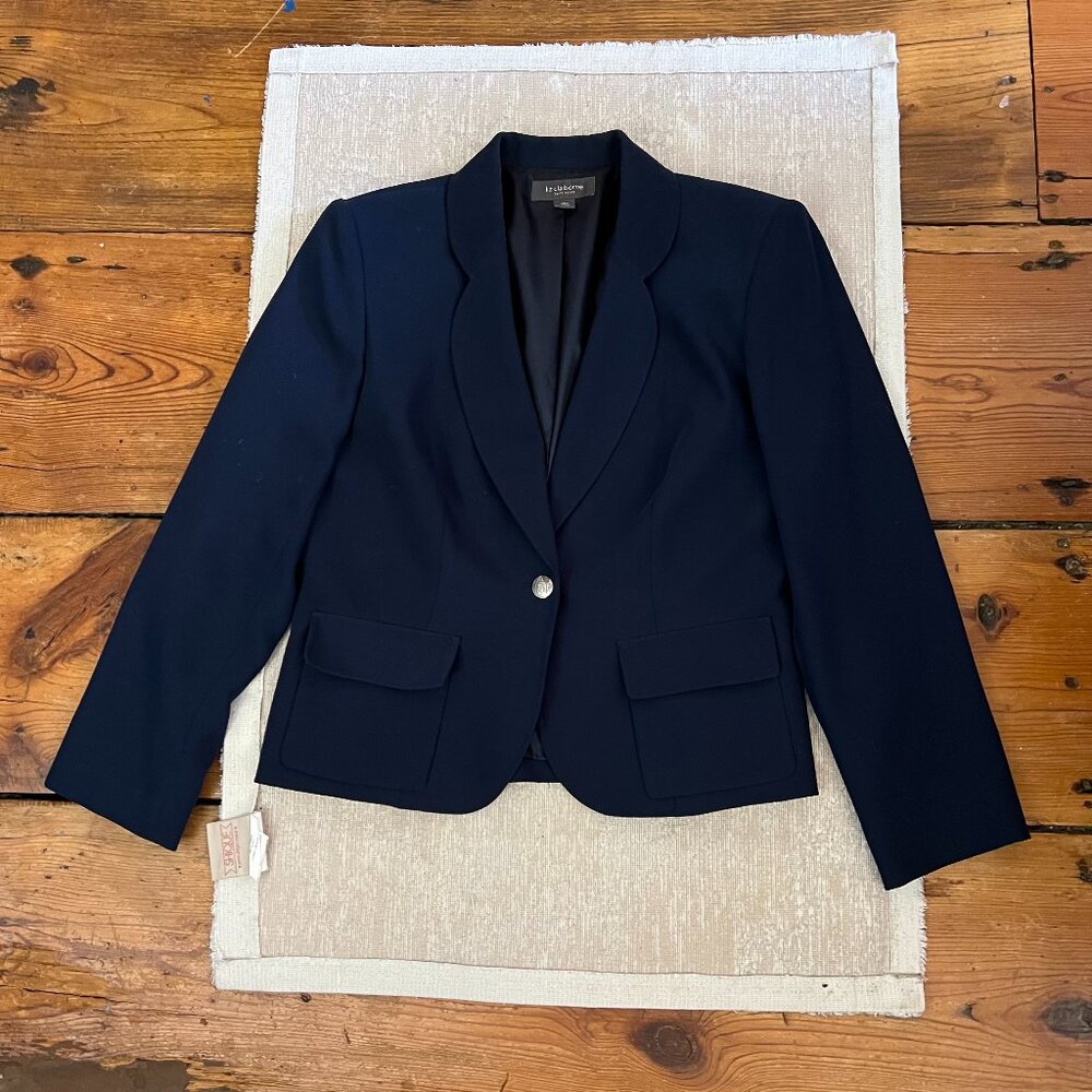 Liz Claiborne Suitd Petite Navy Blue Blazer Jacket 10P